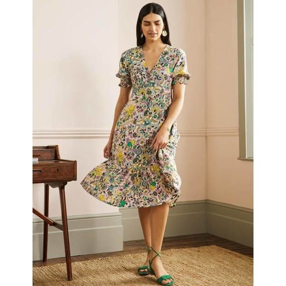 Boden Midi Tea Dress - Milkshake, Tropic Meadow  Dress - US Size 4 - Picture 1 of 16